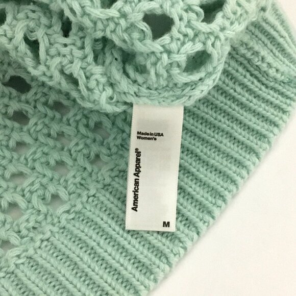 American Apparel Open Weave Knit Crop Tennis Shirt Sweater Top Seafoam Mint - M - Picture 7 of 8